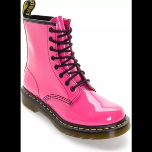Hot Pink patent lamper boots by Dr. Martens.